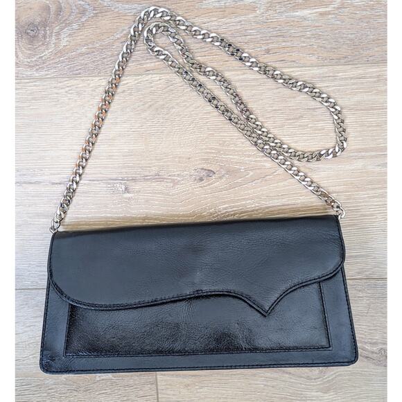 Preston & York Black Leather Shoulder Bag Structured Evening Silver Chain Strap - Picture 2 of 13